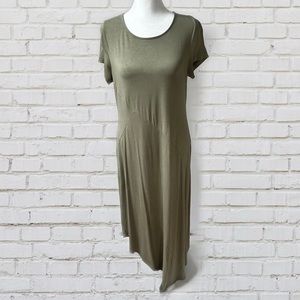 Chicos Sz 0 Asymmetrical Maxi Dress Olive Green